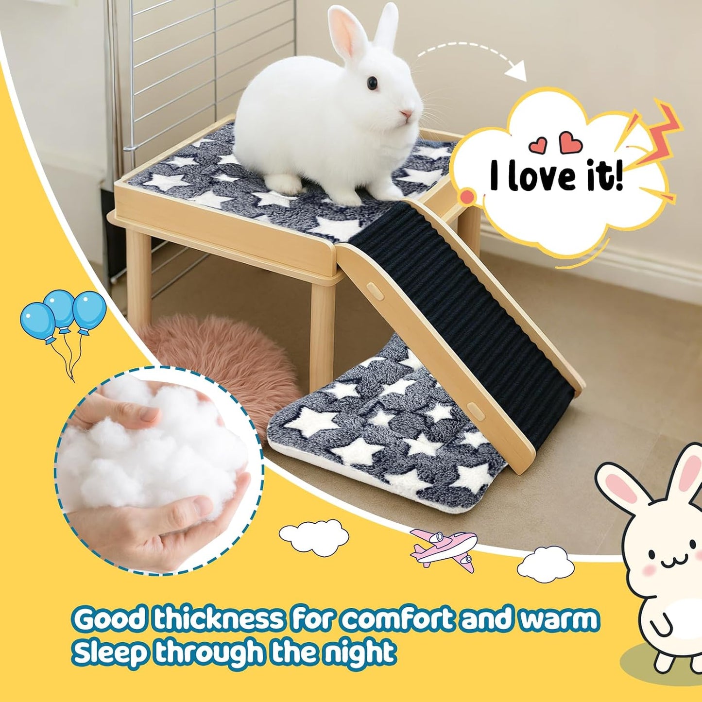 2 Pack Bunny Bed - 10 x 13 Inch Rabbit Pee Pads Bedding - Washable and Thickness Upgrade (Gray & Pink,M)