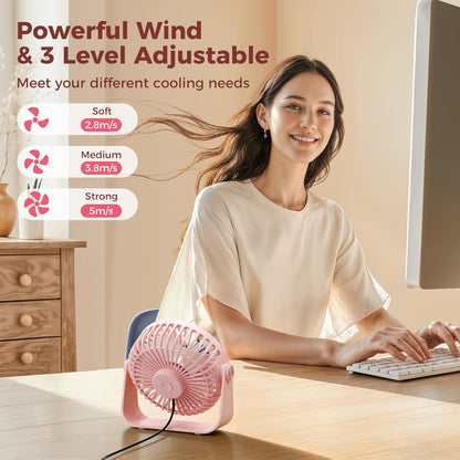 USB Desk Fan Portable Fan Powerful 3 Speeds with 360° Head Rotation