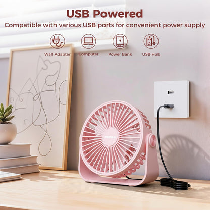 USB Desk Fan Portable Fan Powerful 3 Speeds with 360° Head Rotation