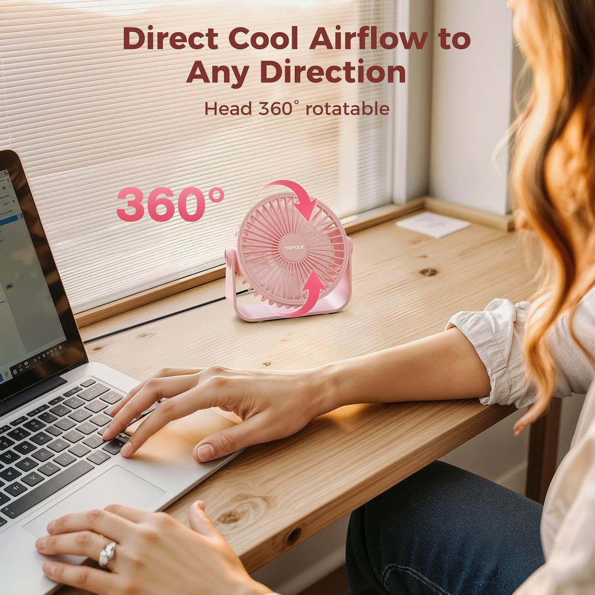 USB Desk Fan Portable Fan Powerful 3 Speeds with 360° Head Rotation