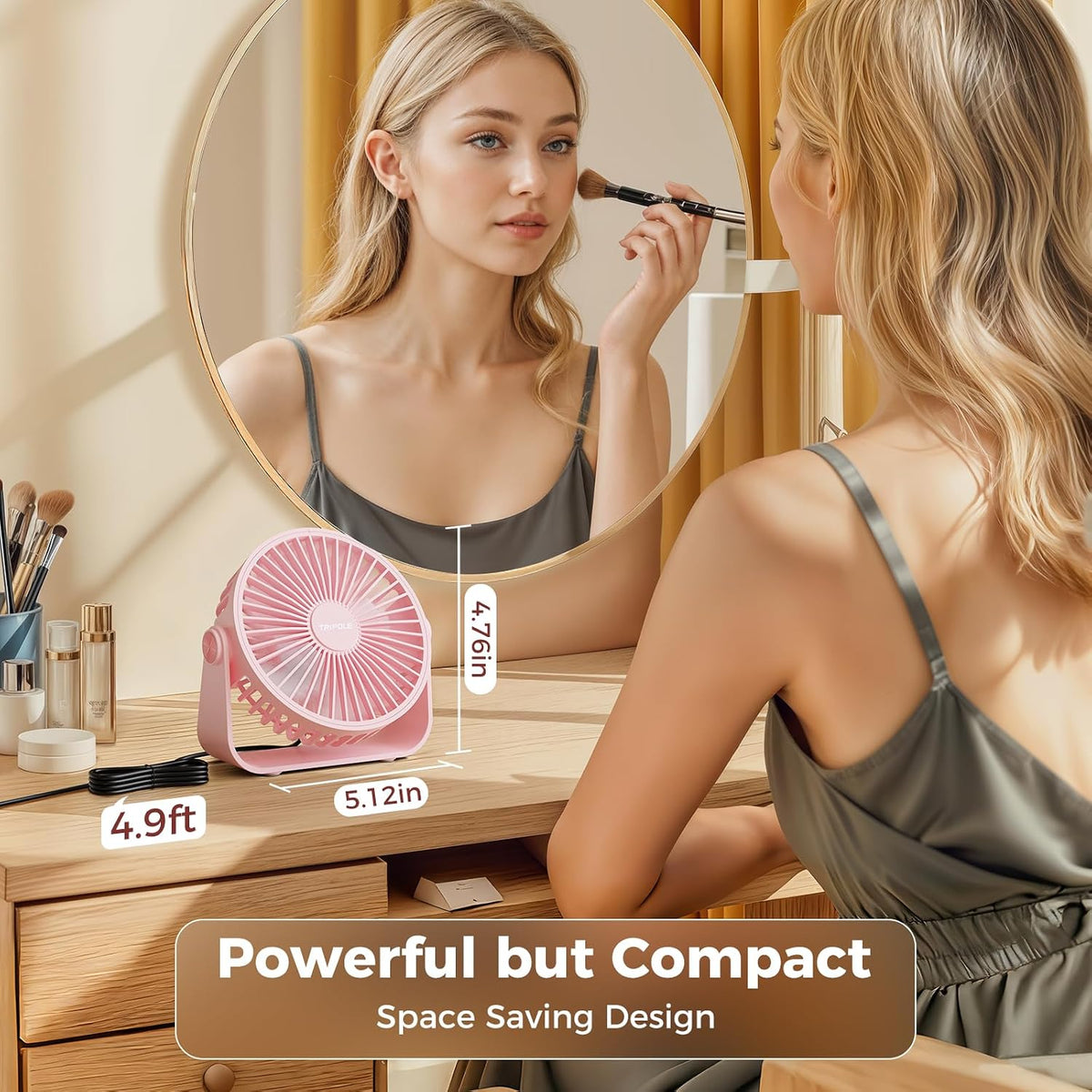USB Desk Fan Portable Fan Powerful 3 Speeds with 360° Head Rotation