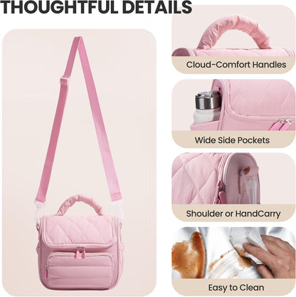 Insulated Lunch Bags for Women, Meal Prep Kit with Containers & XL Ice Pack,Cute Quilted Lunch Box, Lightweight Puffy Padded Lunch Tote, Reusable for Work Picnic Travel