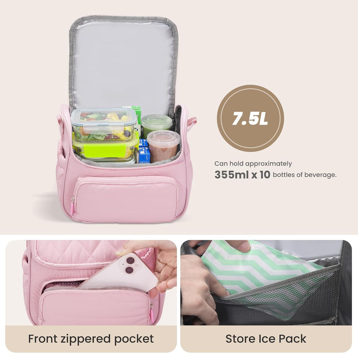 Insulated Lunch Bags for Women, Meal Prep Kit with Containers & XL Ice Pack,Cute Quilted Lunch Box, Lightweight Puffy Padded Lunch Tote, Reusable for Work Picnic Travel