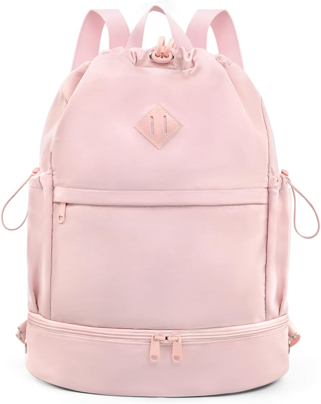 Drawstring Gym Backpack with Shoe Compartment and Wet Pocket, Pink
