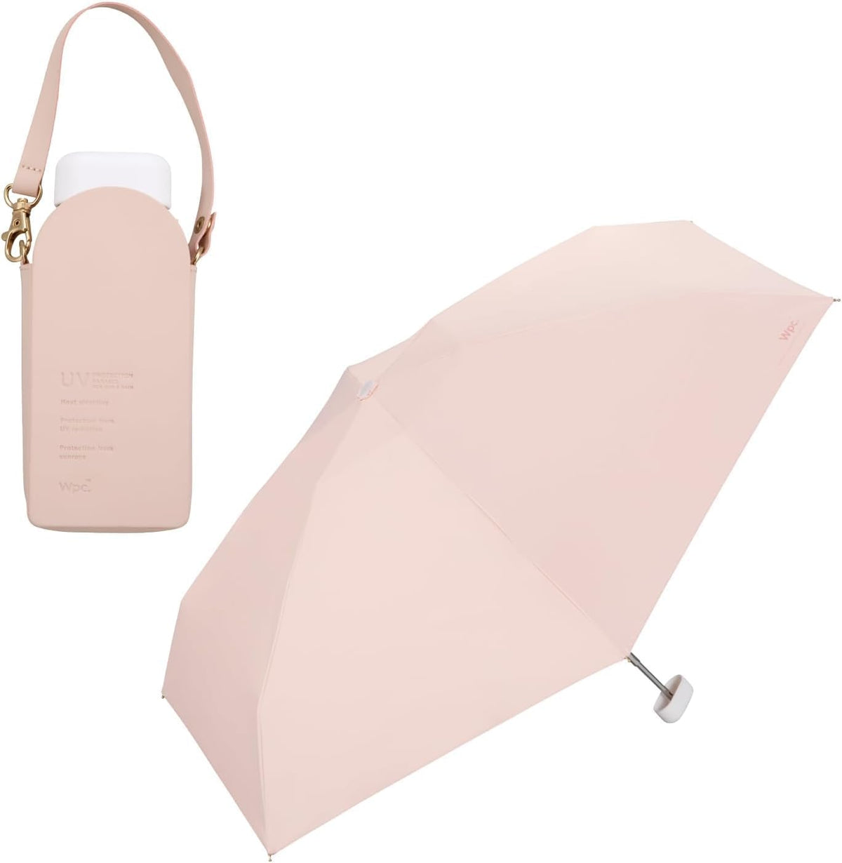 Wpc. Tiny Pochette Folding Umbrella – 100% UV Protection, Compact Sun & Rain Umbrella with Shoulder Case | Manual Open, Travel-Friendly Parasol, Black Lining