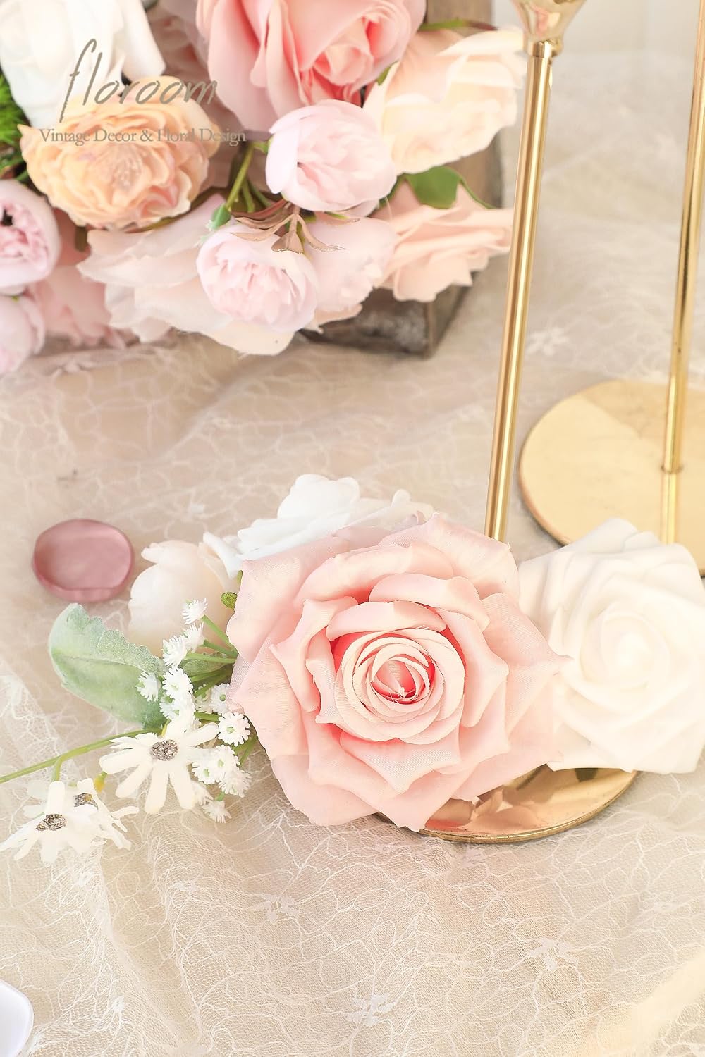 Blush Peach Pink Artificial Flowers Cream Fake Roses Peonies and Greenery Combo Box Set for DIY Wedding Bouquets Bridal Shower Centerpieces Floral Arrangements Party Tables Home Decorations