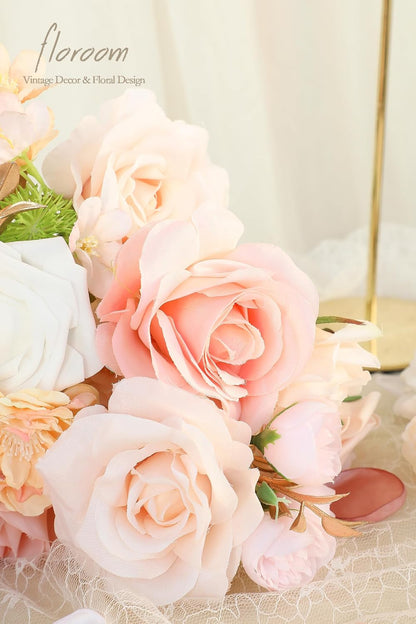 Blush Peach Pink Artificial Flowers Cream Fake Roses Peonies and Greenery Combo Box Set for DIY Wedding Bouquets Bridal Shower Centerpieces Floral Arrangements Party Tables Home Decorations