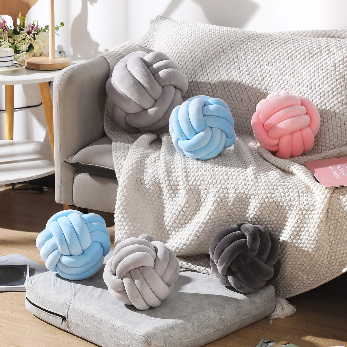 7.87 Inches 2 Pcs Knot Pillow Decorative Throw Pillow, Light Pink