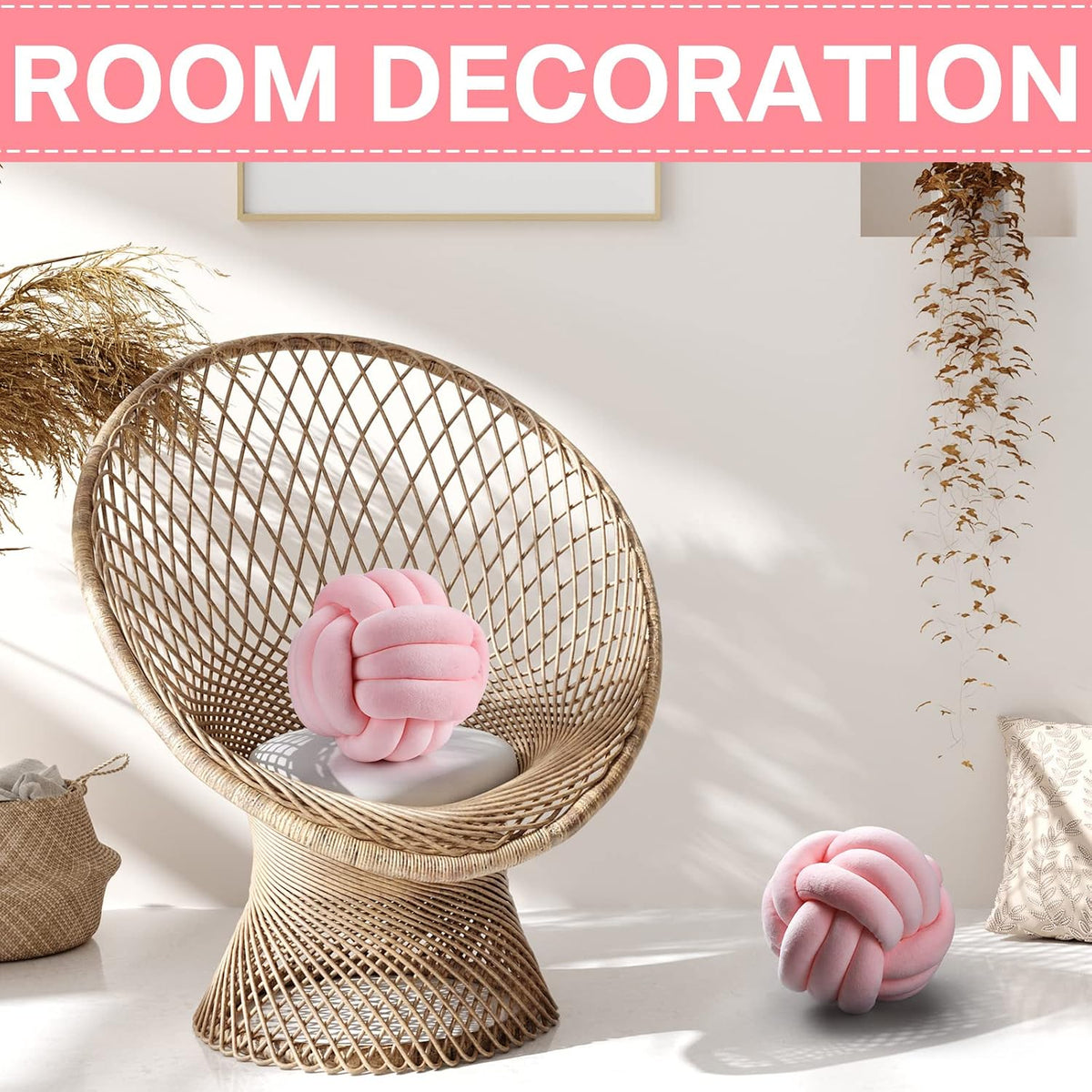 7.87 Inches 2 Pcs Knot Pillow Decorative Throw Pillow, Light Pink