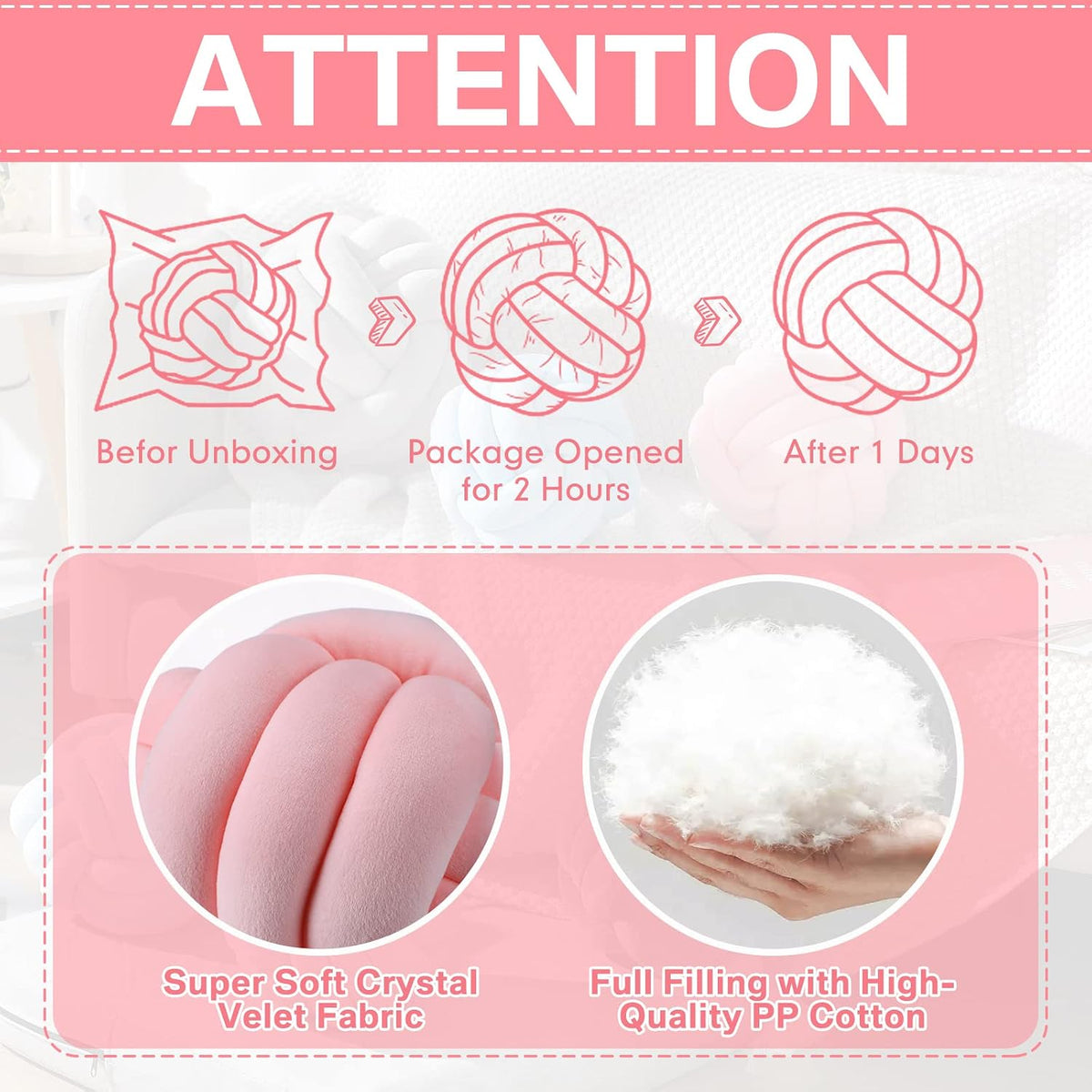 7.87 Inches 2 Pcs Knot Pillow Decorative Throw Pillow, Light Pink