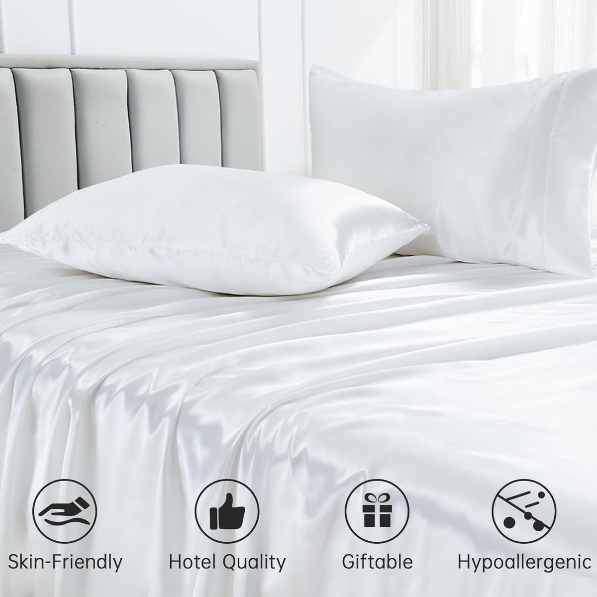 Full XL Size 4-Piece Sheet Set 14 Momme High-Fashion Inspired Mulberry Silk Bed Sheets Set Fits 19-22" Deep Pocket, Limited-Edition Mulberry Silk Bed Collection (Solid, Peach)