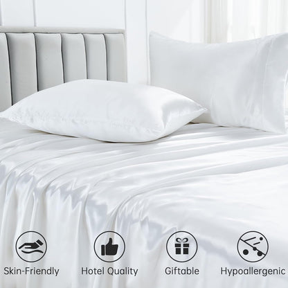 Full XL Size 4-Piece Sheet Set 14 Momme High-Fashion Inspired Mulberry Silk Bed Sheets Set Fits 19-22" Deep Pocket, Limited-Edition Mulberry Silk Bed Collection (Solid, Peach)