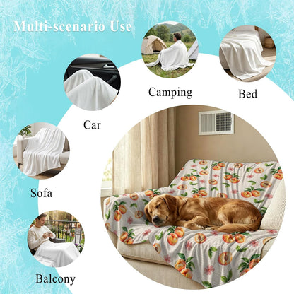 50"x60" Standard Throw Cooling Blanket Peaches Ice Silk Lightweight Breathable Soft Summer Blanket for Hot Sleepers Couch Bed Sofa Camping Flowers Summer Fruit Linen
