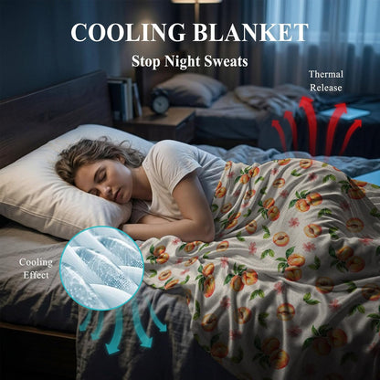 50"x60" Standard Throw Cooling Blanket Peaches Ice Silk Lightweight Breathable Soft Summer Blanket for Hot Sleepers Couch Bed Sofa Camping Flowers Summer Fruit Linen