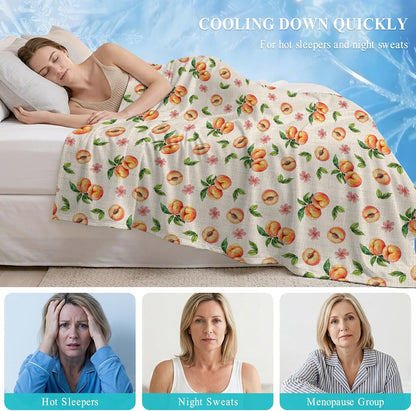 50"x60" Standard Throw Cooling Blanket Peaches Ice Silk Lightweight Breathable Soft Summer Blanket for Hot Sleepers Couch Bed Sofa Camping Flowers Summer Fruit Linen