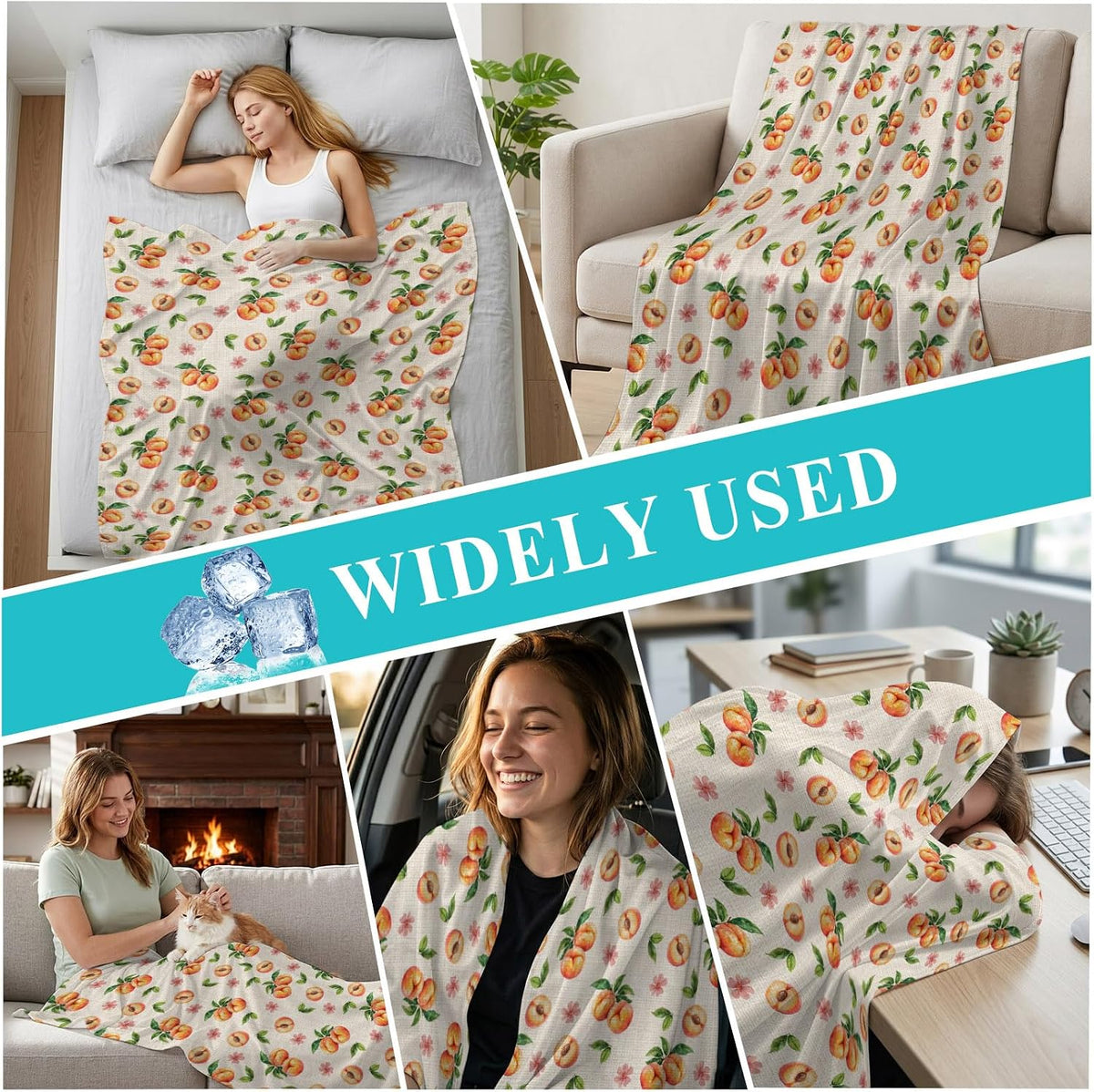 50"x60" Standard Throw Cooling Blanket Peaches Ice Silk Lightweight Breathable Soft Summer Blanket for Hot Sleepers Couch Bed Sofa Camping Flowers Summer Fruit Linen