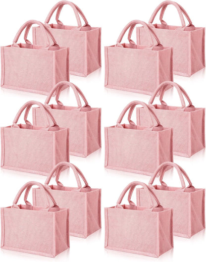 12 Pcs Burlap Tote Bag Mini Jute Reusable Bag with Handles Small Blank Canvas Gift Waterproof for Wedding Beach DIY