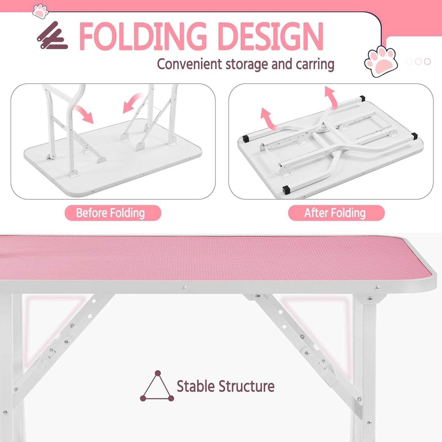 Yaheetech 36'' Dog Grooming Table, Adjustable Pet Foldable Grooming Table w/Double Loops/Mesh Tray Maximum Capacity Up to 220lbs, Pink