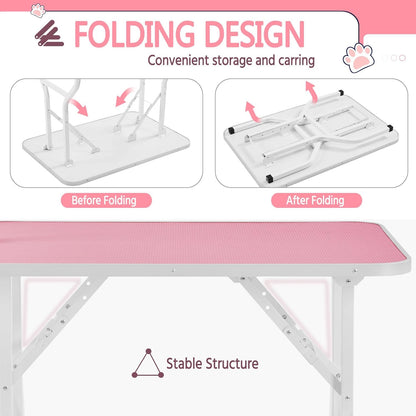Yaheetech 36'' Dog Grooming Table, Adjustable Pet Foldable Grooming Table w/Double Loops/Mesh Tray Maximum Capacity Up to 220lbs, Pink