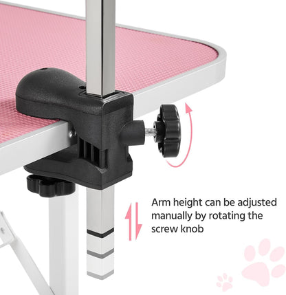 Yaheetech 36'' Dog Grooming Table, Adjustable Pet Foldable Grooming Table w/Double Loops/Mesh Tray Maximum Capacity Up to 220lbs, Pink