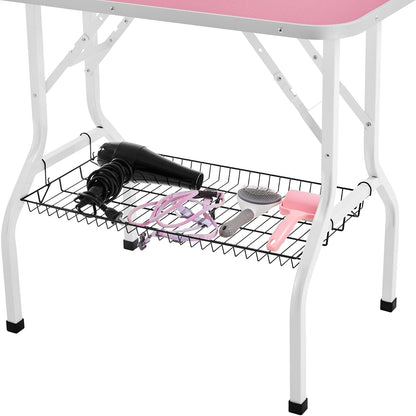 Yaheetech 36'' Dog Grooming Table, Adjustable Pet Foldable Grooming Table w/Double Loops/Mesh Tray Maximum Capacity Up to 220lbs, Pink