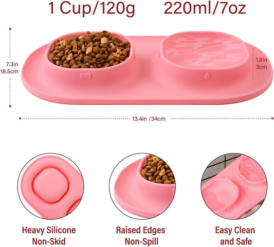Small Size Puppy Dog Bowls: Food and Water Bowls Set for Small Dogs, No-Spill Non-Skid Dog Dish, Pink