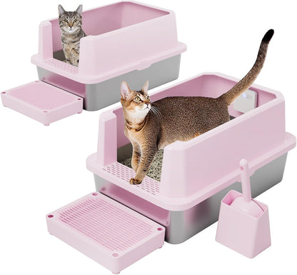 High-Sided Large Cat Litter Box: 2-Pack for Multi-Cat Use
