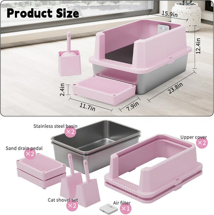 High-Sided Large Cat Litter Box: 2-Pack for Multi-Cat Use