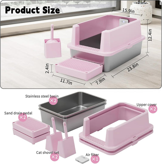 High-Sided Large Cat Litter Box: 2-Pack for Multi-Cat Use