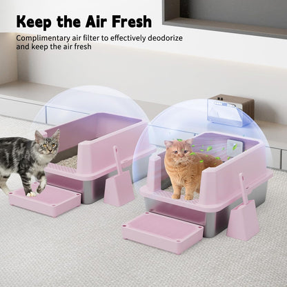 High-Sided Large Cat Litter Box: 2-Pack for Multi-Cat Use