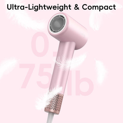 Hair Dryer, TurboLux Ionic 200 Million Negative Ions 1500W Fast Drying High Speed Hairdryer with Diffuser, Lightweight, Low Noise Hair Dryers for Women with 110000 RPM Brushless Motor (Pink)