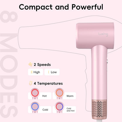 Hair Dryer, TurboLux Ionic 200 Million Negative Ions 1500W Fast Drying High Speed Hairdryer with Diffuser, Lightweight, Low Noise Hair Dryers for Women with 110000 RPM Brushless Motor (Pink)