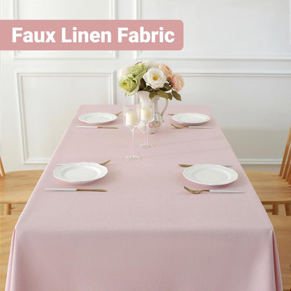 Spring Table Cloth (Fits 4 Foot Table) Rectangle Linen Waterproof Textured Light Pink Tablecloth, Washable Wrinkle Free Spill Proof Fabric Tablecloths for Dining Table Farmhouse, 52x70 Inch