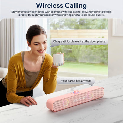 FULMINARE Bluetooth Speaker with 26W HD Sound, Portable Speaker Up to 30H Playtime, AUX&TF-Card&USB Input, LED Lights, Speakers Bluetooth 5.3 Wireless for Home/Party/Outdoor, Birthday Gift (Pink)