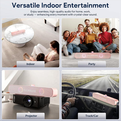 FULMINARE Bluetooth Speaker with 26W HD Sound, Portable Speaker Up to 30H Playtime, AUX&TF-Card&USB Input, LED Lights, Speakers Bluetooth 5.3 Wireless for Home/Party/Outdoor, Birthday Gift (Pink)