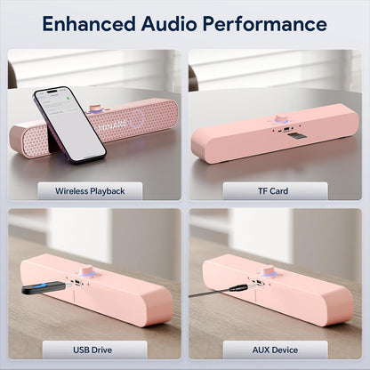 FULMINARE Bluetooth Speaker with 26W HD Sound, Portable Speaker Up to 30H Playtime, AUX&TF-Card&USB Input, LED Lights, Speakers Bluetooth 5.3 Wireless for Home/Party/Outdoor, Birthday Gift (Pink)