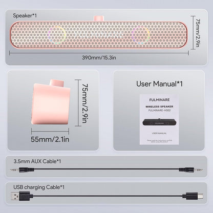 FULMINARE Bluetooth Speaker with 26W HD Sound, Portable Speaker Up to 30H Playtime, AUX&TF-Card&USB Input, LED Lights, Speakers Bluetooth 5.3 Wireless for Home/Party/Outdoor, Birthday Gift (Pink)