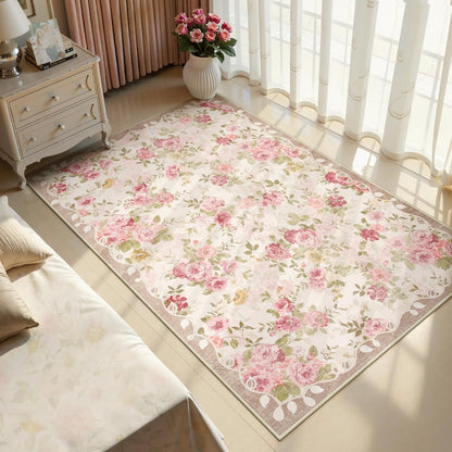 Floral Washable 3x5 Rug, Small Girls Rugs for Bedroom Soft Non-Slip