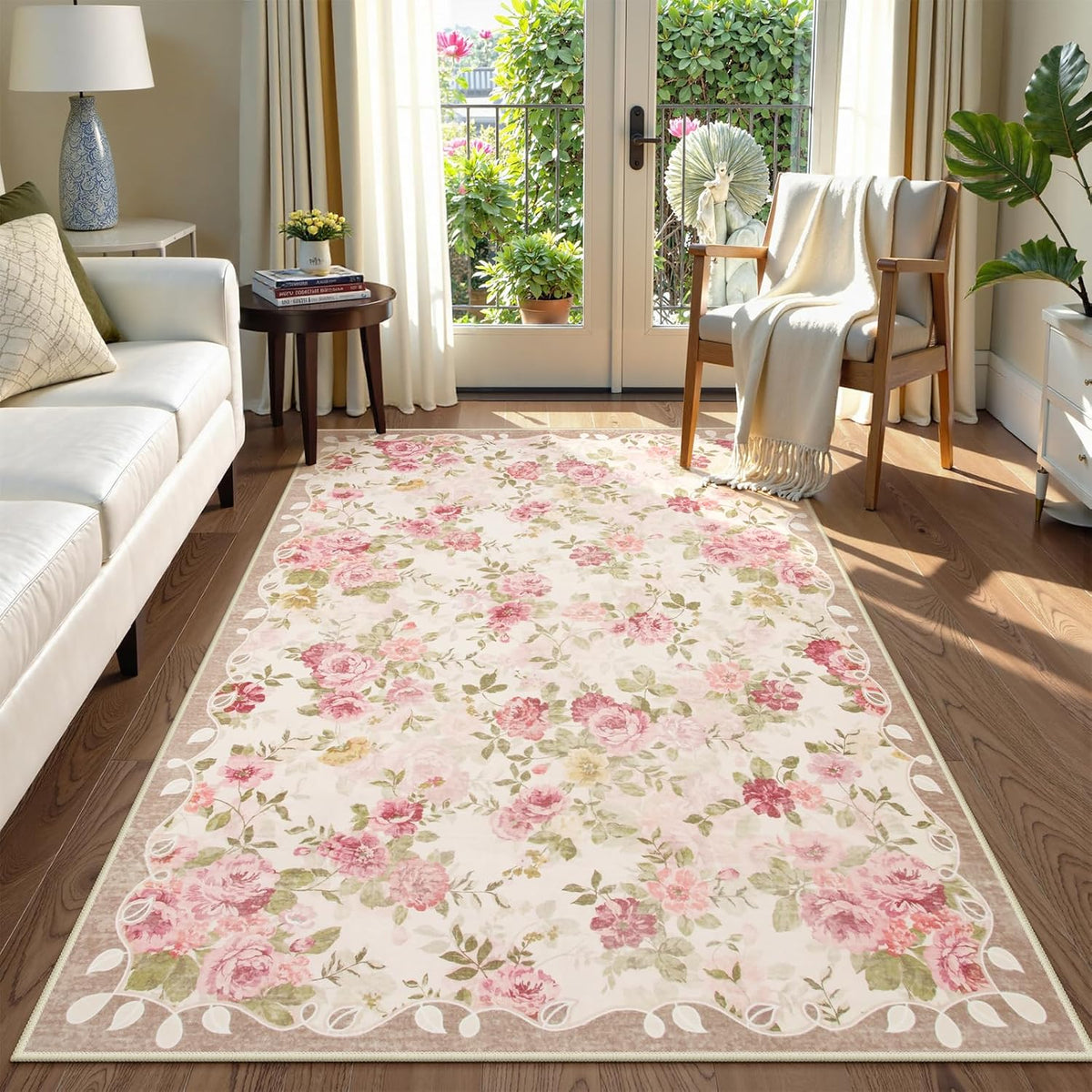 Floral Washable 3x5 Rug, Small Girls Rugs for Bedroom Soft Non-Slip