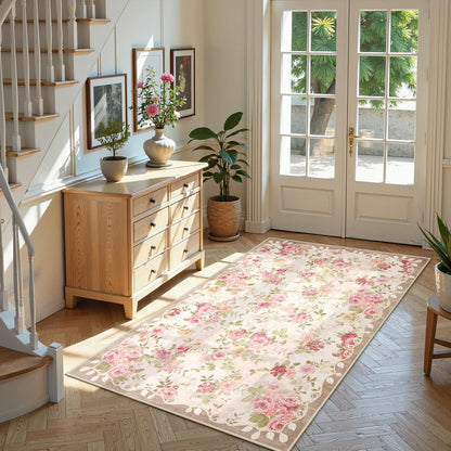 Floral Washable 3x5 Rug, Small Girls Rugs for Bedroom Soft Non-Slip