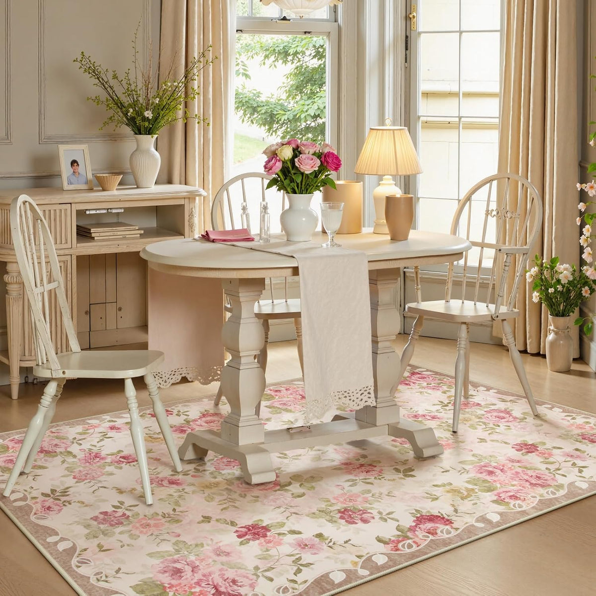 Floral Washable 3x5 Rug, Small Girls Rugs for Bedroom Soft Non-Slip