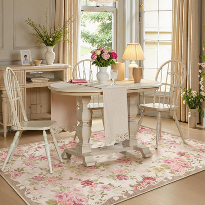 Floral Washable 3x5 Rug, Small Girls Rugs for Bedroom Soft Non-Slip