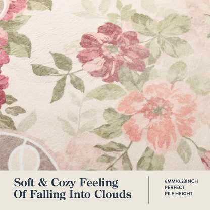Floral Washable 3x5 Rug, Small Girls Rugs for Bedroom Soft Non-Slip