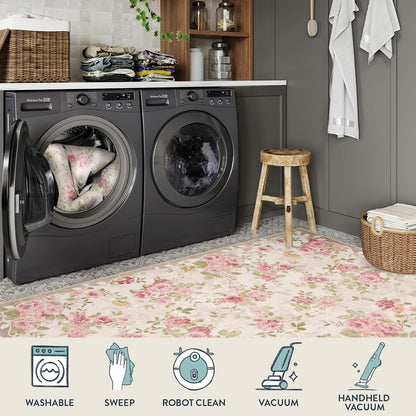 Floral Washable 3x5 Rug, Small Girls Rugs for Bedroom Soft Non-Slip
