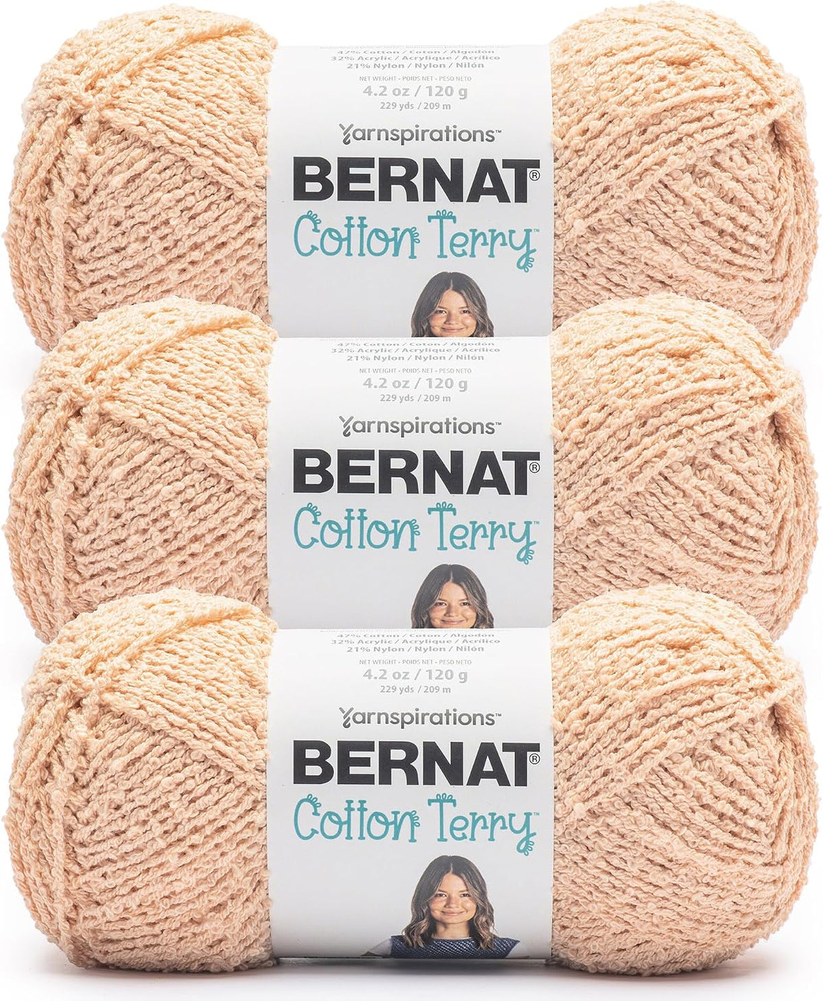 Cotton Terry Yarn for Crocheting Soft, Pale Peach, 3-Pack