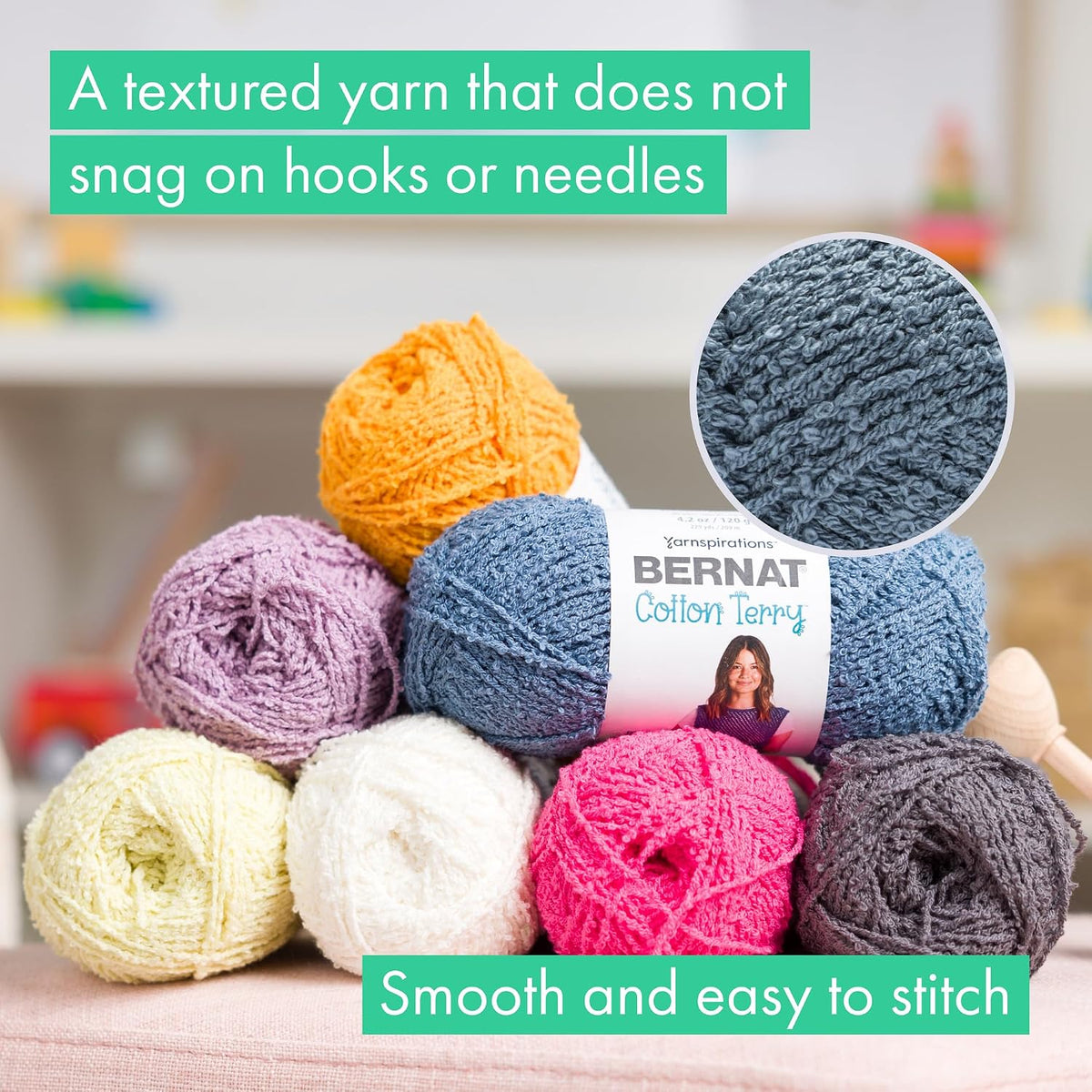 Cotton Terry Yarn for Crocheting Soft, Pale Peach, 3-Pack