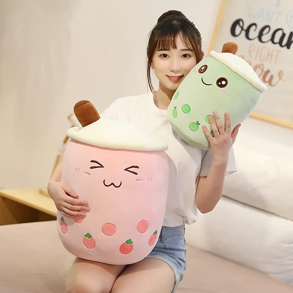 Cute Stuffed Boba Plush Bubble Tea Plushie Pillow Milk Cup Food Plush, Soft Kawaii Hugging Toys Gifts for Kids(Pink, 9.4 inch)