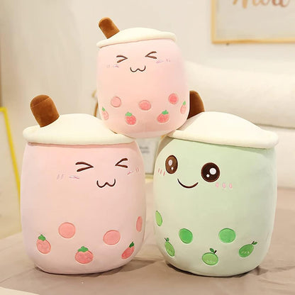Cute Stuffed Boba Plush Bubble Tea Plushie Pillow Milk Cup Food Plush, Soft Kawaii Hugging Toys Gifts for Kids(Pink, 9.4 inch)