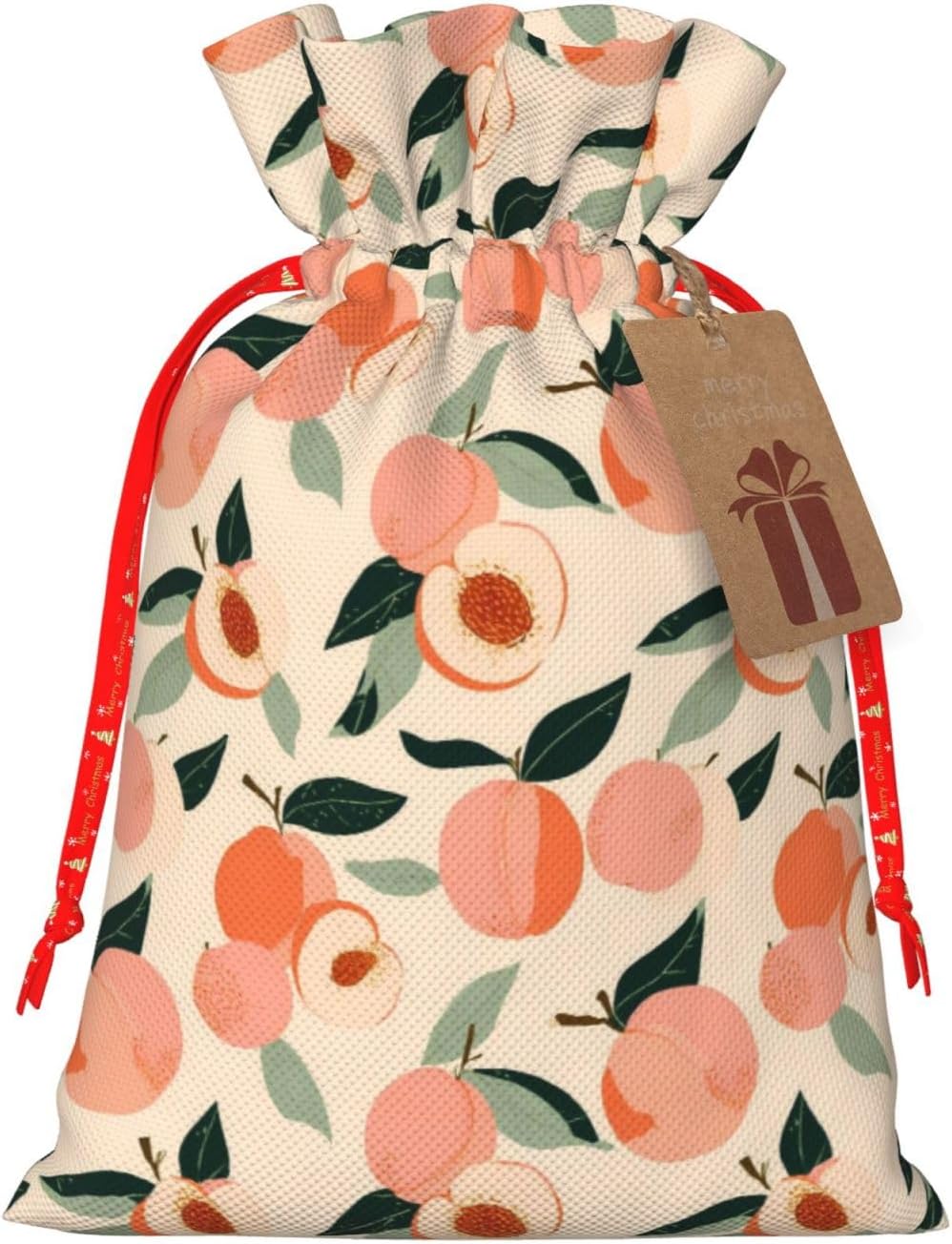 Peaches (3) Print Christmas Drawstring Gift Bags, Reusable Candy Treat Bags For Holiday Birthday Party