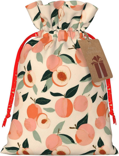 Peaches (3) Print Christmas Drawstring Gift Bags, Reusable Candy Treat Bags For Holiday Birthday Party